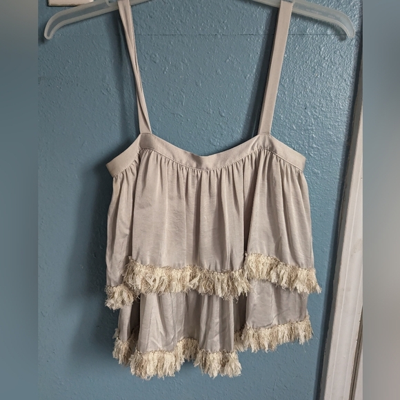 Elegant Cream Fringed Women's Top - Picture 1 of 6
